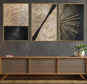 Modern Bamboo Wooden Wall <b>Art</b> Set Minimalist Rectangle Frame Gold Finish Home Decoration Multi-piece Package <b>Large</b> 33-40 Inch - Product Image 1