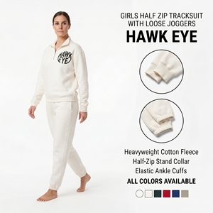 Survêtement demi-zip pour filles Hawk Eye en molleton de coton épais avec col montant et pantalon de jogging ample - Product Image 5