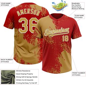 Custom Sublimated 2 Button Baseball Jersey Women's <b>Red</b> Gold Team Wear Moisture Wicking Athletic Sportswear 100% Polyester Plus - Product Image 2