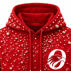 Sudadera con Capucha Roja con Cuentas de Perlas, Unisex, Estilo Casual, Holgada, con Cordón Ajustable en la Capucha y Bolsillo Tipo Canguro, Personalizable - Product Image 3