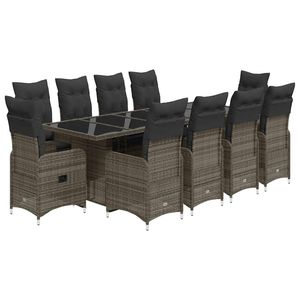 Conjunto de Bistro de Ratán PE Gris con Acero con Recubrimiento en Polvo y Vidrio Templado para Muebles de Jardín - Product Image 2