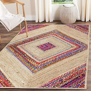 Alfombra de Yute y Algodón Tejida a Mano, Diseño de Diamantes Multicolor, Antideslizante, Ecológica, para Hogar, Viajes, Camping, India - Product Image 1