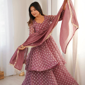 New <b>Women</b> <b>Kurta</b> Palazzo and Dupatta in Crunchy Silk With Embroidery Work - Product Image 1