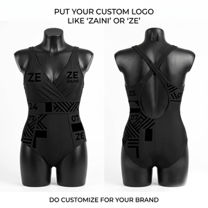 Bikini Premium para Mujer, 220 GSM, 100% Poliéster, Cintura Alta, Escote Pronunciado, Antibacterial, Reversible, Negro Sólido, con Botones Personalizados - Product Image 1
