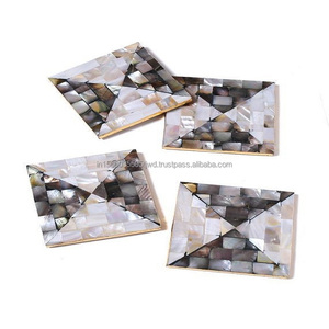 Top Crafted 100% Black Mother of Pearl <b>Coaster</b> <b>Set</b> Bamboo Material Designed by Aaliyan Impex for Home Use Tea/Coffee Table Pad - Product Image 1