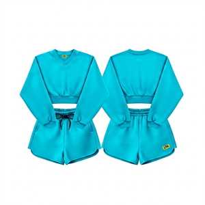 Ensemble 2 pièces tricoté orange pour femme : crop top et short, col en V, manches longues, décontracté, printemps-été, couleur unie, coupe classique - Product Image 6