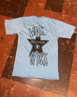 T-shirt blu da uomo DM Street Style con stampa urbana e citazione ispiratrice, vestibilità regular, manica corta, girocollo, in jersey di cotone