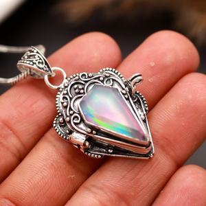 NIKHIL GEMS Pendentif Cercueil en Opale Aurore Fait Main en Argent Sterling 925, Médaillon à Compartiment Secret, Vintage, Fiançailles, Troisième Partie - Product Image 1