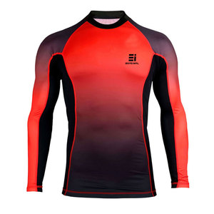 Mens <b>Compression</b> Rash Guard Long Sleeve Ombre Gradient BJJ MMA Training <b>Shirt</b> Sublimation Print Spandex Red <b>Black</b> Custom Logo - Product Image 1