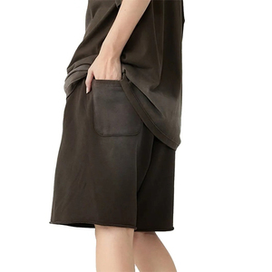 กางเกงขาสั้นวินเทจทรงจ็อกกิ้งคุณภาพสูง ซักฟอกสีซีดสไตล์ย้อนยุค แต่งดีเทลขาดๆ แบบสตรีทแวร์ ล้างสีแบบแอซิดวอช สำหรับผู้ชาย - Product Image 6