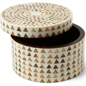 Resin Inlay Jewelry Organizer Round Box Floral Marble Storage Case with Lid for Dresser Vanity Tabletop - Product Image 3
