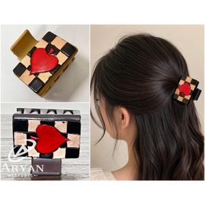 Pinza de Pelo con Diseño de Tablero de Ajedrez, Elegante y Hecha a Mano, Estilo Occidental, Accesorio para el Cabello, Regalo para Mujer, 2026 - Product Image 1