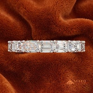 925 Sterling Silver Emerald Cut Moissanite Eternity Ring Lab Grown Diamond Wedding Band for Women USA - Product Image 3