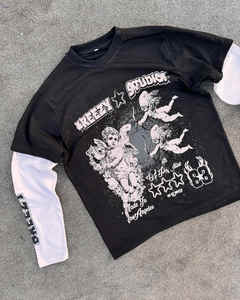 Ropa de calle personalizada para hombre, camiseta de manga doble capa, camiseta Unisex 2 en 1 de manga larga doble capa - Product Image 2