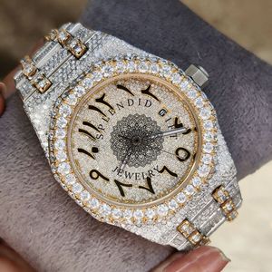 Montre analogique à quartz de luxe pour homme, en argent incrusté de diamants et de moissanite, avec cristal saphir, mouvement ETA, résistance à l'eau 10m, cachée - Product Image 3