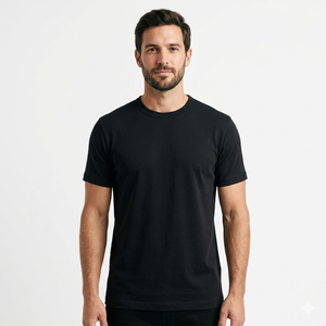 T-shirt en soie/coton tricoté de qualité supérieure 240g pour homme, coupe ajustée, col rond, manches courtes, décontracté, respirant, personnalisable - Product Image 1