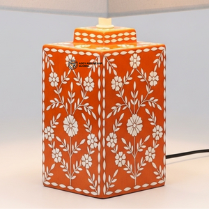 Contemporary <b>Orange</b> Bone Inlay Lamp | Designer Table <b>Lighting</b> for Elegant Homes - Product Image 4