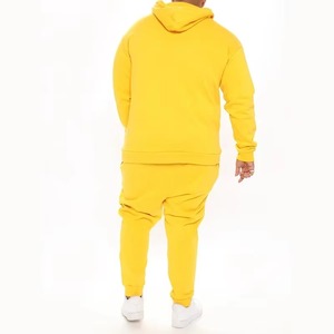 Conjunto de Sudadera con Capucha Amarilla y Pantalones Deportivos para Hombre, Estilo Casual, Color Sólido, Tejido de Felpa, Ropa de Otoño - Product Image 2