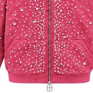 Rose <b>Pink</b> Pearl Zip Up Hoodie Luxury Pearl Studded Streetwear Jacket Long Sleeve Hooded <b>Sweatshirt</b> Casual Fashion Outerwear - Product Image 5