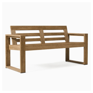 Banco de Patio Exterior Escandinavo de Madera de Teca Sólida con Respaldo de Listones Horizontales - Product Image 1