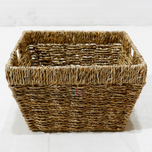 Natural Seagrass Woven Storage Basket Tapered <b>Shelf</b> Organizer Bin with Built-in Handles for Home - Product Image 2