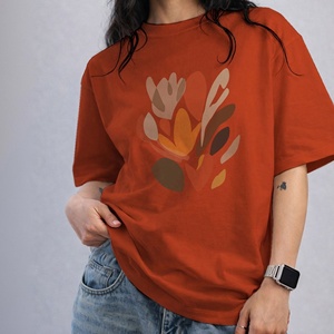 Fashionable Women's Orange Floral Print Crew Neck <b>T</b>-<b>Shirt</b> Loose Fit Short Sleeve Casual Jersey Cotton Top - Product Image 4