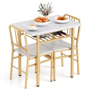 Ensemble de salle à manger 3 pièces blanc et or avec chaises gain de place à encastrer sous la table - Product Image 2