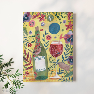 ศิลปะตกแต่งผนังวันหยุด, ภาพประกอบไวน์ลายดอกไม้, โปสเตอร์ภาพประกอบไวน์และอาหารสีสันสดใส, งานศิลปะตกแต่งผนังห้องครัวสมัยใหม่ - Product Image 1