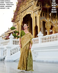 Sari de fête traditionnel vert Urban Bloom avec propriétés anti-humidité et infroissables - Product Image 1