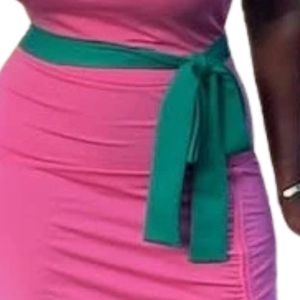 Robe Midi Moulante Élégante Rose à Une Épaule avec Nœud Latéral pour Femme, Tenue de Soirée Stylée, Vêtement Grec de Sororité - Product Image 3