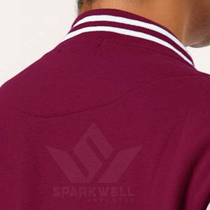 SPARKWELL INDUSTRY Men's Maroon Varsity <b>Jacket</b> White Sleeves Front Logo Embroidery Wool/Polyester <b>Canvas</b> Quick Dry Stand Collar - Product Image 4