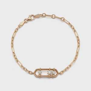 Floating Lab Grown Oval Link Chain <b>Bracelet</b> Custom 14K 18K <b>Solid</b> Gold Prong Set Moveable Stone Dome Bar Adjustable 7Inch Women's - Product Image 3