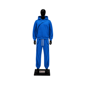 Conjunto Deportivo Personalizado Azul Rey para Hombre, Sudadera con Capucha Oversize y Pantalones Jogger, Diseño Gráfico Negro, Ropa Deportiva Urbana, Venta al Por Mayor OEM - Product Image 1