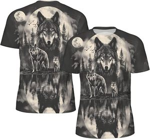 Wolf Pack Moon Reflection Men's Short Sleeve O-Neck T-Shirt Printed <b>Animal</b> <b>Pattern</b> Eco-Friendly Street Style Oversized Fit 100% - Product Image 4