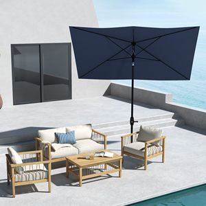 Ombrellone da Giardino e Spiaggia Rettangolare Blu in Poliestere 6.6x10ft con Manovella e Inclinazione, Raggio 2.7m per Uso in Cortile - Product Image 2