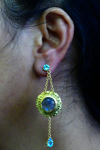 Bohemian Gold Plated Drop Earrings With Blue <b>Crystal</b> Rhinestones Bezel Set <b>Water</b> Drop Chain Women's Everyday Wear Jewelry - Product Image 5