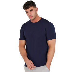 Camiseta de Cuello Redondo Azul Marino Lisa para Hombre, Corte Ajustado, Manga Corta, Algodón, Informal, Básica, con Logotipo Personalizado, OEM, ODM, Ropa al por Mayor - Product Image 1