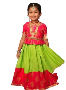 Indien Sud-Style Filles Enfants Ethnique Kurti Shalwar Kameez Robe Lehenga Choli Choli Fête De Fête Porter En Gros En Soie - Product Image 3