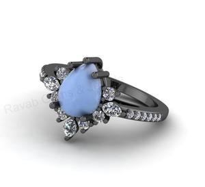 Top Selling <b>Gold</b> Plated 925 Silver 8x6mm Natural Blue <b>Opal</b> Pear Gemstone Prong Set <b>Ring</b> With CZ Halo Fine Jewelry Gift For Women - Product Image 2