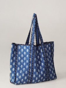 Bolso Tote de Algodón Acolchado Surtido OEM, Bolso de Hombro con Estampado Floral Azul, Venta al por Mayor para Mujer - Product Image 3
