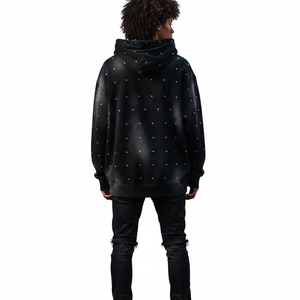 Sweat à capuche en molleton délavé avec strass, personnalisable en gros (ODM), 100% coton, tissu de qualité supérieure pour un style décontracté urbain, unisexe - Product Image 4