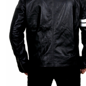 Stylish High Street <b>Men's</b> Winter <b>White</b> Leather <b>Jacket</b> with Stand Collar Casual Warm Outerwear Front Logo Customizable - Product Image 4