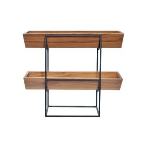 Vase rectangulaire moderne en bois avec support en métal noir pour l'affichage floral, décoration intérieure et extérieure, Linea Exports Inc LE-MW0020 - Product Image 4
