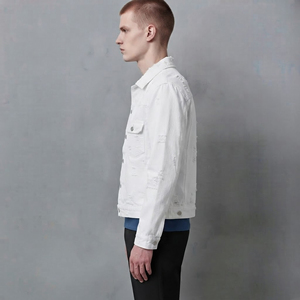 Chaqueta vaquera de hombre de estilo urbano, de fabricante mayorista, oversize, con logo bordado personalizado, a la moda, blanca. - Product Image 5
