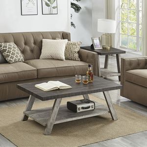 Set di tavolini da caffè contemporanei Athens, 3 pezzi, in noce anticato e legno grigio, design moderno ed elegante - Product Image 3