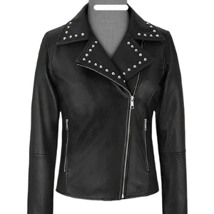 Custom Studded Black <b>Biker</b> <b>Jacket</b> for Women, Real Leather Motorcycle Moto <b>Jacket</b> - Product Image 1