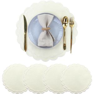 Set di 4 tovagliette in lino e cotone con ricamo floreale a festoni, 38 cm, tessuto con trama in lino naturale, lavabili in lavatrice - Product Image 1