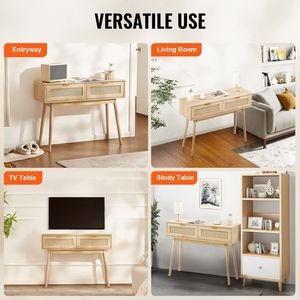 Consolle in Rattan Naturale con 2 Cassetti Contenitori per Ingresso Appartamento, Tavolo da Divano, Soggiorno - Product Image 2