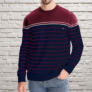 Custom Logo 12 GG High Quality Jacquard Knitwear Pullover Men's Striped Sweater Essentials Long-Sleeve Crewneck 100% Cotton - Product Image 4