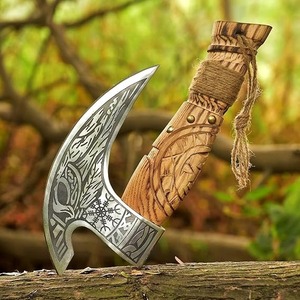 Couteau à pizza Viking fait main en forme d'hache avec étui en cuir, trancheuse en acier carbone, hache de chef Viking, accessoires haut de gamme pour four à pizza - Product Image 4